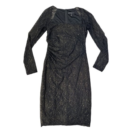 David Meister Illusion Dress Black‎ Gold Metallic Mini Sheer Square Neck 2 $390 - Picture 1 of 12